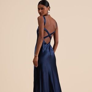Lulus Perfectly Classy Navy Satin Strappy Maxi Dress Blue - Size M